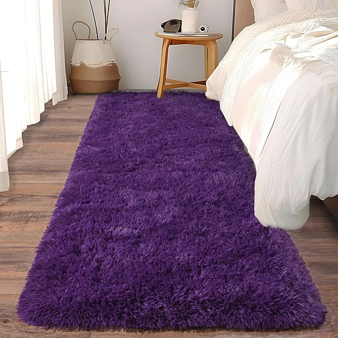 Soft Runner Rugs for Bedroom Hallways, 2x6 Purple Fluffy Shag Throw Area Rug - Image 3