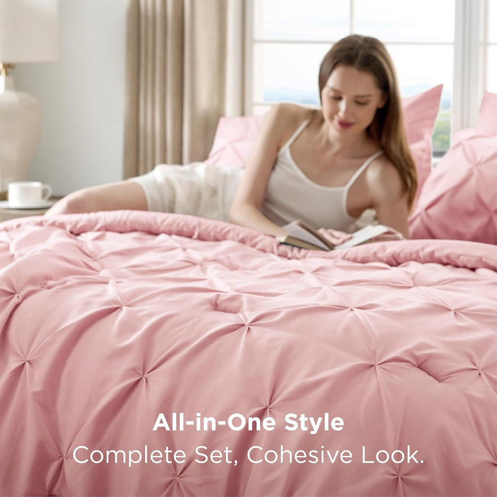 Bedsure 7-Piece Queen Comforter Set & Sheet Set, Pink Bed in a Bag