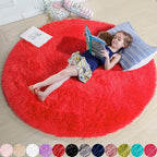 Red Circle Round Rug 7Ft for Living Room Bedroom, Large Fluffy Shag Area Rugs by Amdrebio