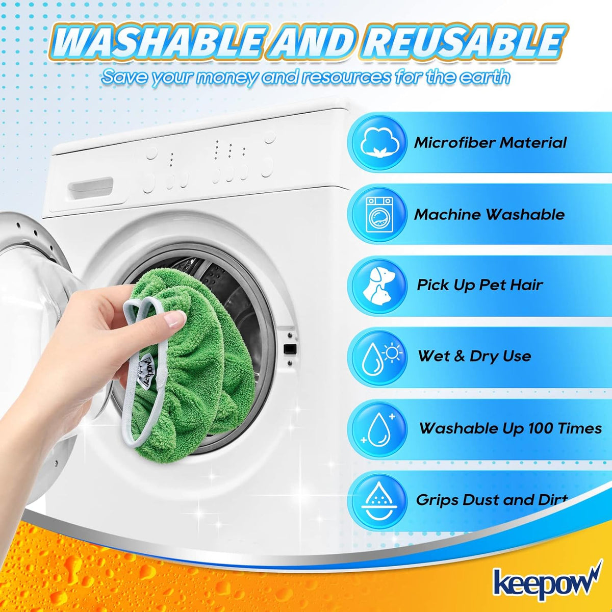 KEEPOW Reusable Wet Pads Compatible with Swiffer Sweeper Mop, 16 Pack