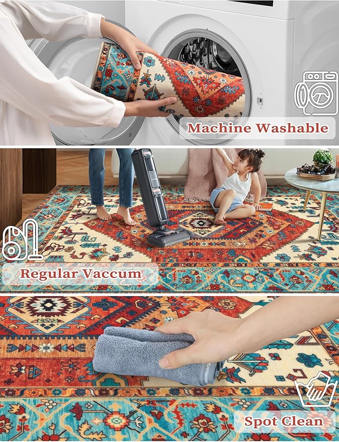 SERISSA Boho Washable Runner Rug, 2x5 Rug Runner Non-Slip Vintage Orange - Image 2
