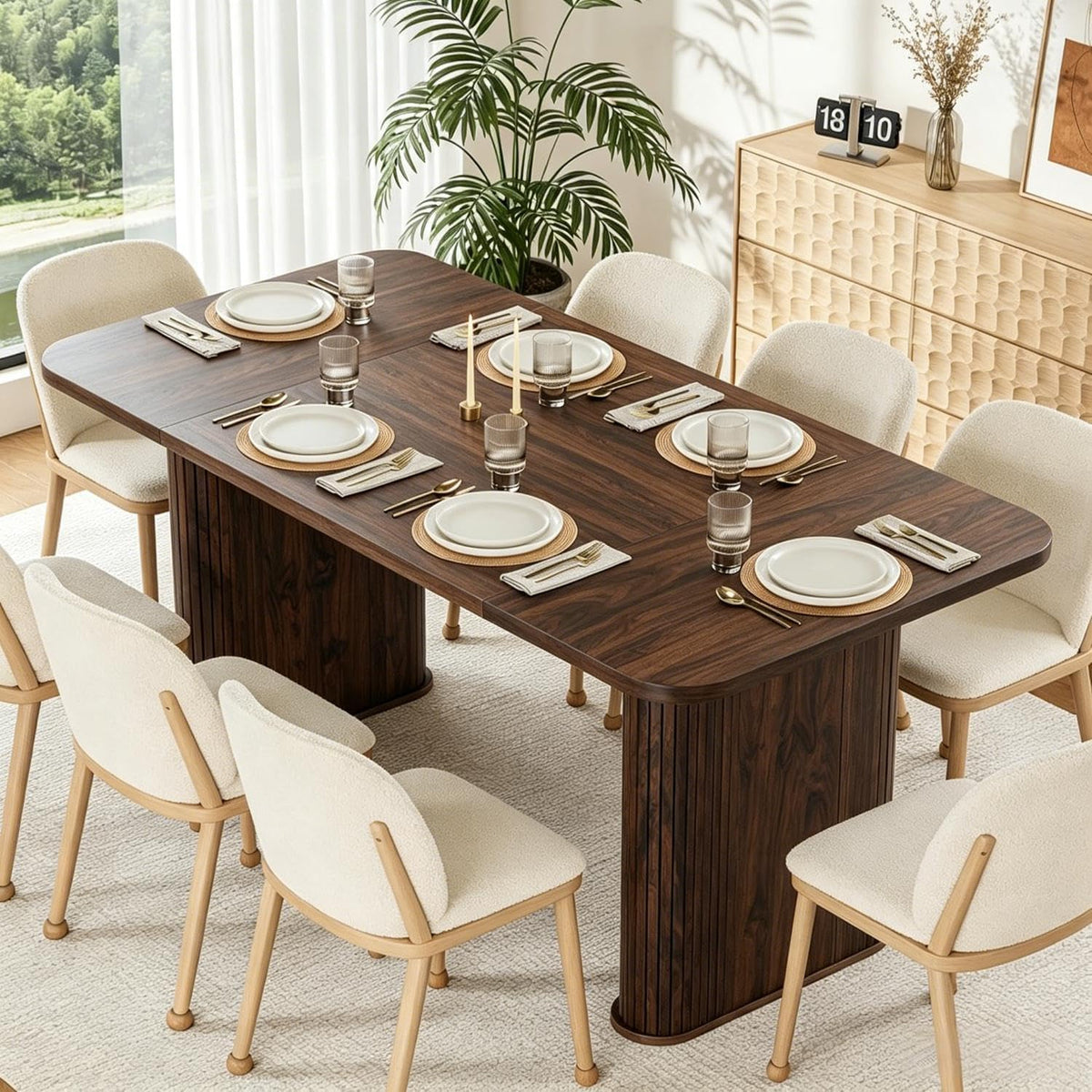 Garvee Dining Table for 6-8 People - 62" Long Kitchen Table, Black Walnut