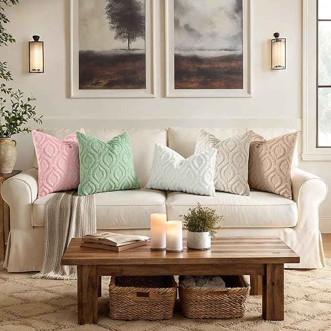 decorUhome Throw Pillow Covers 22x22 Inch Set of 2, Soft Plush Faux Wool Sage - Image 3