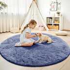 OLANLY Denim Blue Round Rugs for Bedroom - Image 2