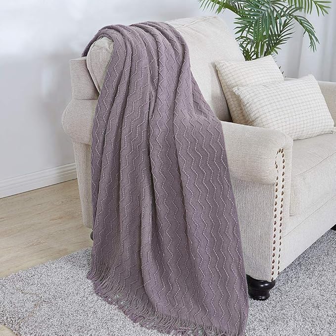 BOURINA Dark Lavender Throw Blanket 50x60 Inches Throw Textured Solid Soft Sofa - Image 2
