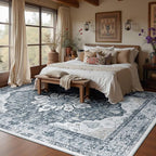 RELEANY Area Rugs 6'x8' Washable Non-Slip, Floral Vintage Distress Print by RELEANY