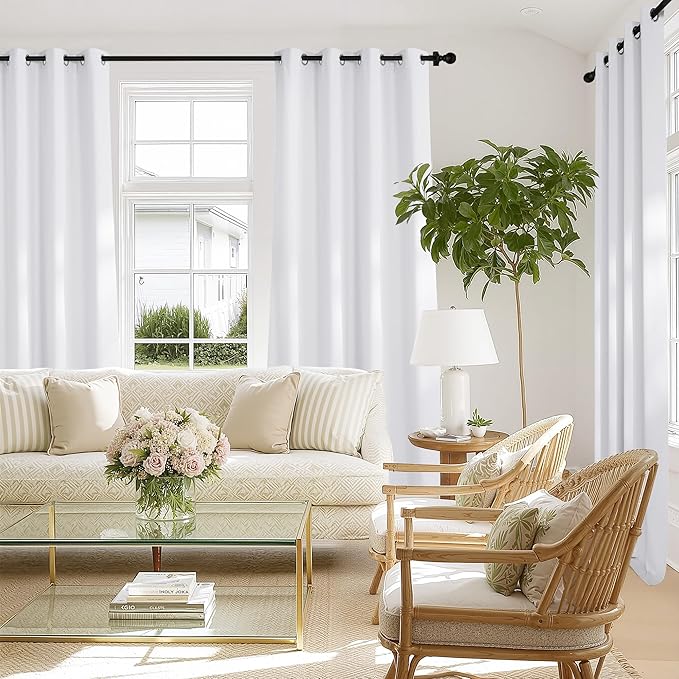 NICETOWN 100% Blackout White 120 inch Long Curtains - Image 7