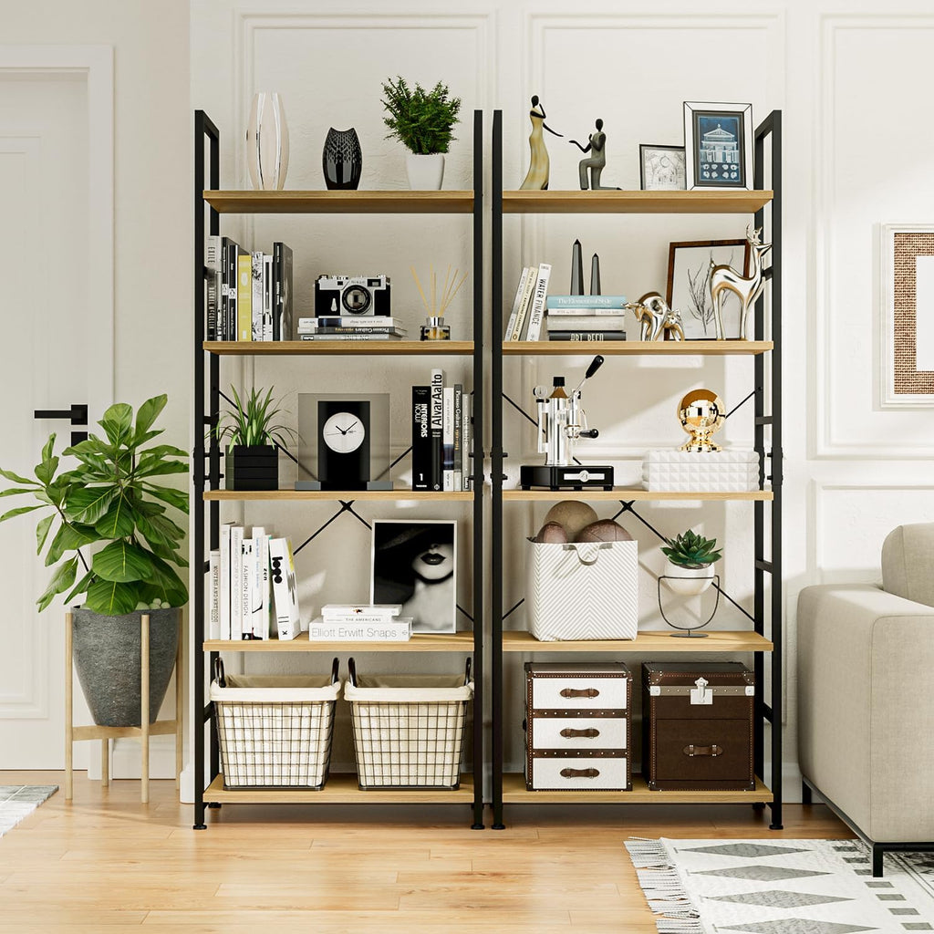 NUMENN 5 Tier Bookshelf, Tall Freestanding Open Storage Bookcase, Natural