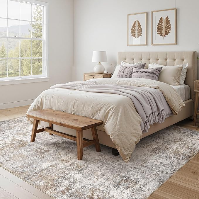 UERMEI Square Area Rugs : Washable 8x8 Neutral Modern Abstract Carpet - Image 2