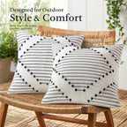 Mecatny Boho Outdoor Throw Pillow Covers 18x18 Set of 2 Navy & Cream White
