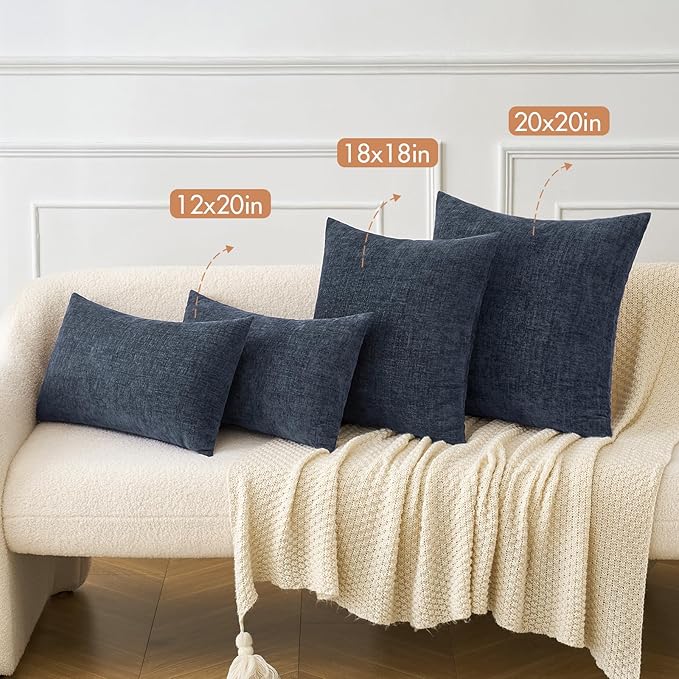 MIULEE Pack of 2 Couch Throw Pillow Covers 12x20 Inch Soft Navy Blue Chenille - Image 4