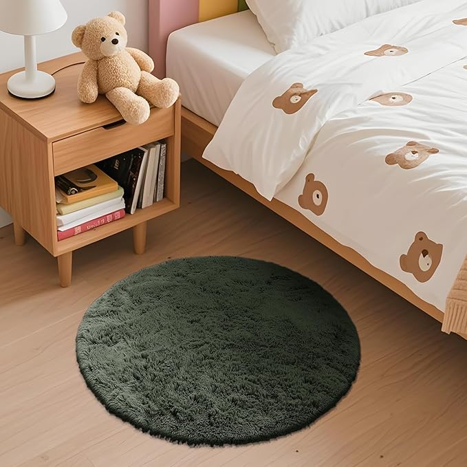 OLANLY Olive Green Round Rugs for Bedroom - Image 3