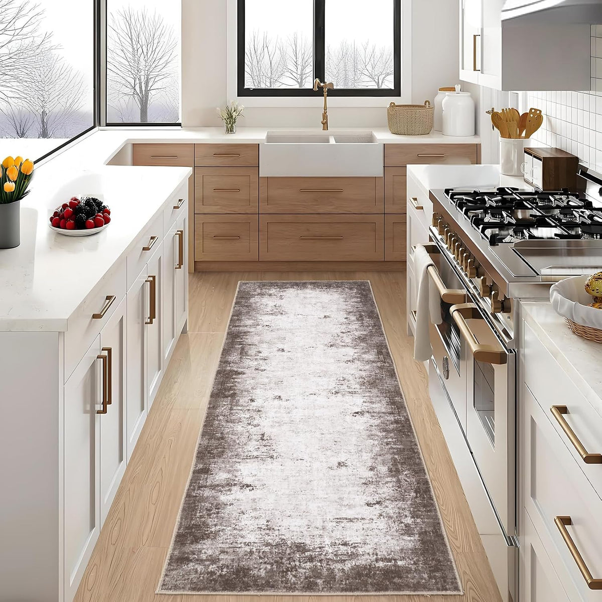 GarveeHome Machine Washable Runner Abstract Hallway Rugs 2x6 Brown