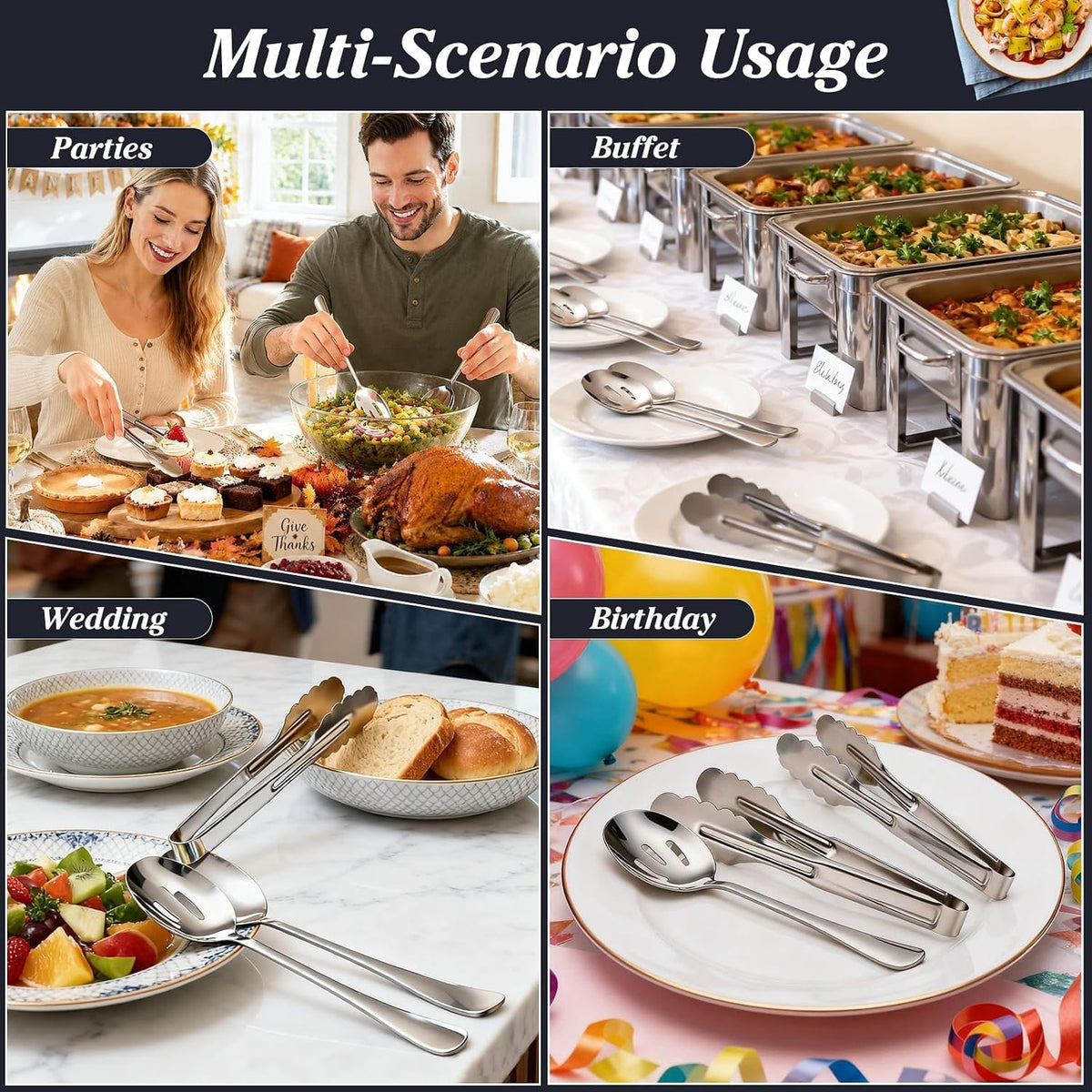 18Pcs Serving Utensils Set Serving Tongs Spoons for Buffet Dishwasher Safe