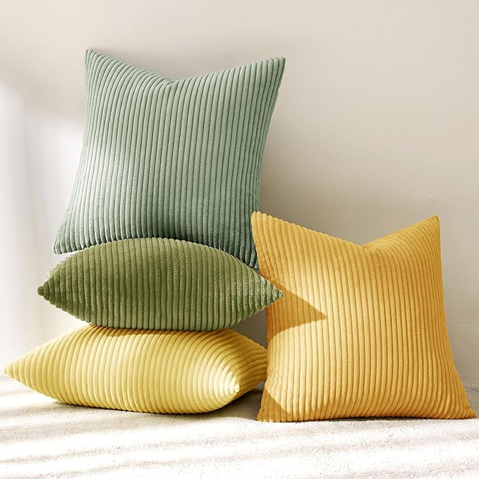 MIULEE Boho Farmhouse Yellow Green Throw Pillow Covers 18x18 Inch Set of 4 - Image 6