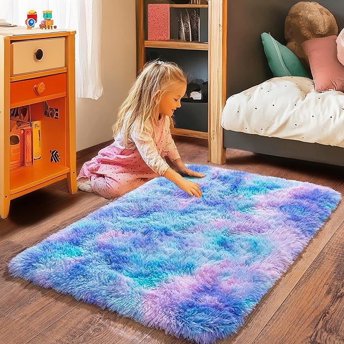 Small Rugs for Bedroom, Fluffy 2x3 Rug Throw Non Slip for Bedside Dorm Kids Room - Image 4