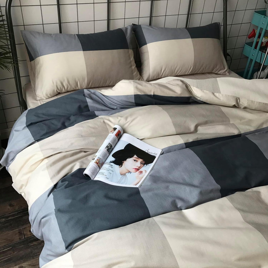 mixinni Full Comforter Set Men Boys Geometric Checkered Plaid Printed Bedding Comforter for All Season Soft Lightweight Bedding Set-Full Size