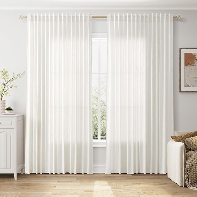 Nanspring Beige White Extra Wide Linen Curtains - Image 6