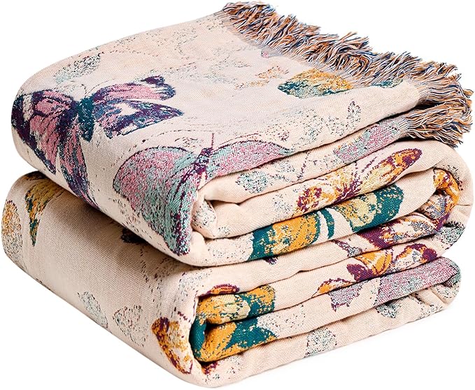 MSGKV Boho Throw Blanket for Couch Cotton Butterfly Blanket 50"x60" Sofa Chair by MSGKVHomeTextiles