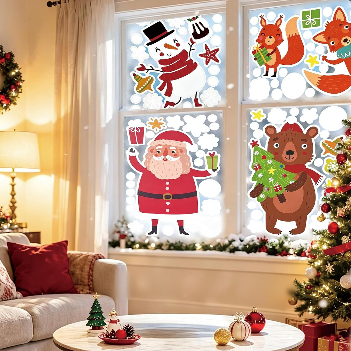 24 Sheets Halloween Thanksgiving Christmas Winter Window Clings Decals Ghost Pumpkin Turkey Santa Claus Snowman Stickers Decor for Indoor Holiday Party Decorations Favors School Home Store Glass Door