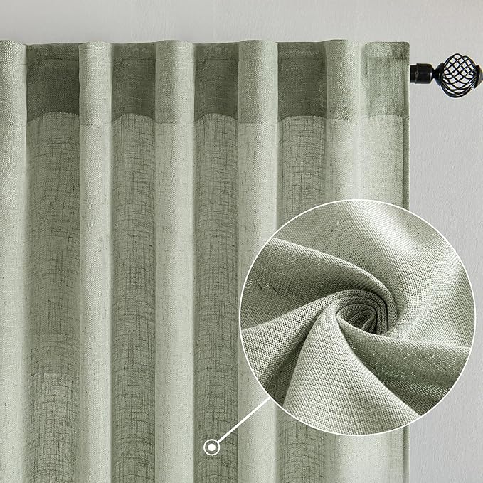 MIULEE Sage Linen Curtains 96 Inch Length 2 Panels - Image 2