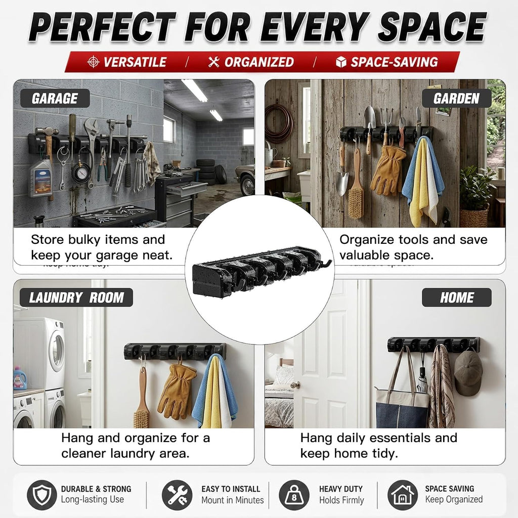 HYRIXDIRECT Broom Hanger Wall Mount, Broom Mop Organizer for Garage