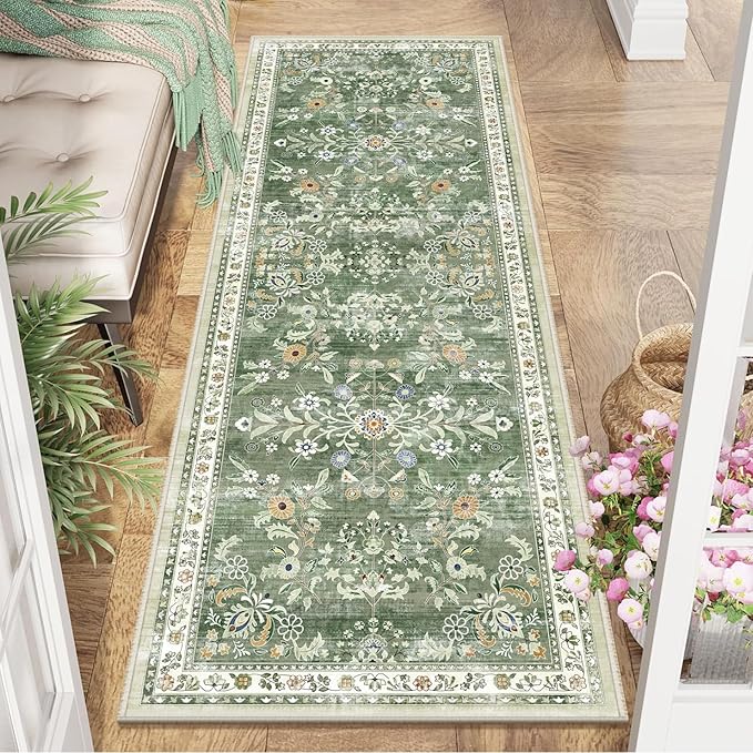 Yamaziot Washable Runner Rug 2x6 – Non Slip Boho Floral Hallway Runner Rug by Yamaziot