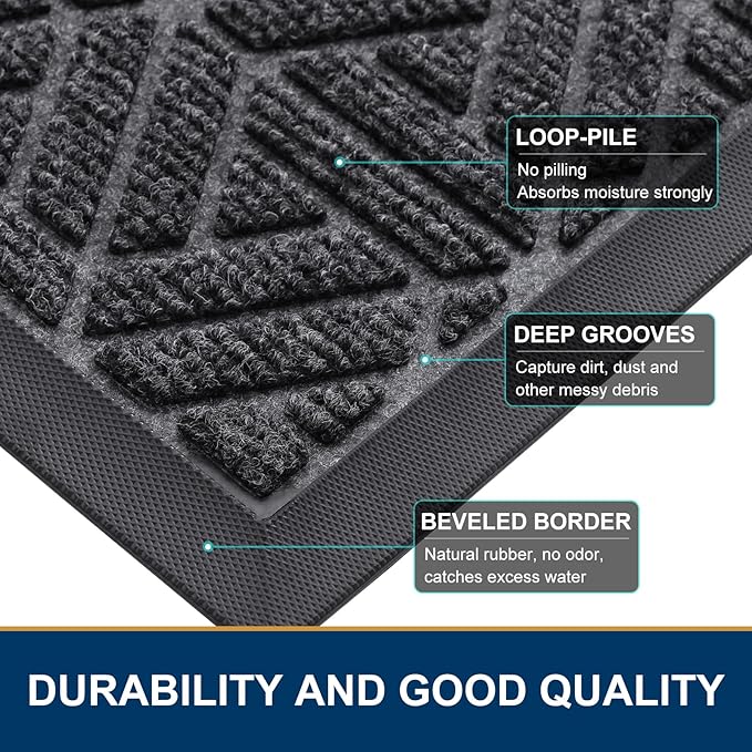 Smiry Front Door Mat Outside Entrance, Heavy Duty Sturdy Natural Rubber Doormat - Image 4