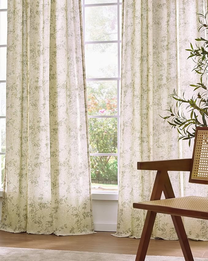 Lazzzy Floral Linen Curtains Farmhouse Extra Long Curtain - Image 8
