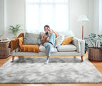 ONASAR Area Rugs for Bedroom Living Room, 4x6 Tie-Dyed Light Grey Fluffy Shaggy - Image 5