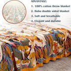 MSGKV Boho Throw Blanket for Bed 100% Cotton Throw Floral Couch Blanket - Image 5
