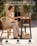 Small Round Side Table, 3-Tier End Table with Storage Basket