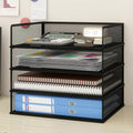 4-Tier Stackable Metal Mesh Letter Paper Tray Organizer,Black