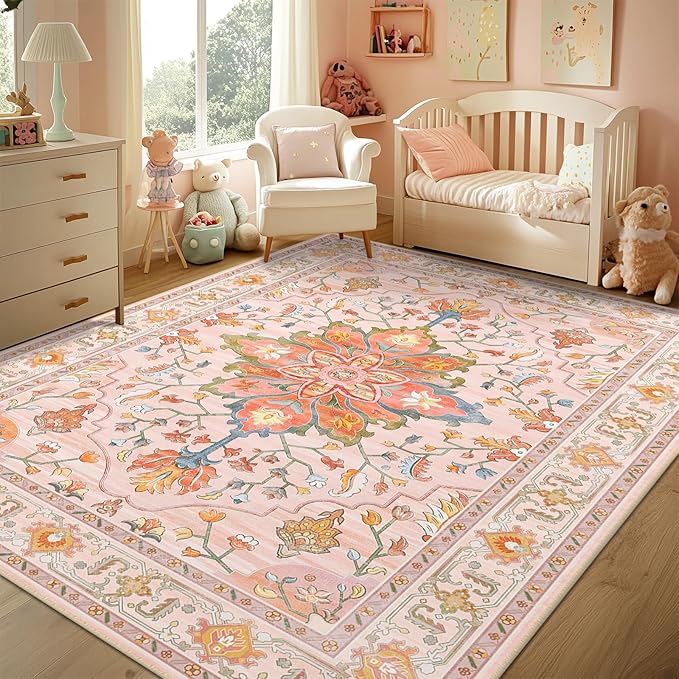 RELEANY Area Rugs 6'x9' Washable Non-Slip, Floral Vintage Distress Print - Image 2