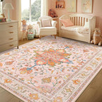 Area Rugs 3'x5' Washable Non-Slip, Floral Vintage Distress Print Pattern - Image 9