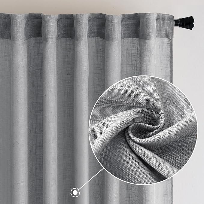 MIULEE Grey Linen Curtains 90 Inch Long - Image 2