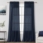 Navy Blue Linen Curtains 90 inch Length by Nanspring