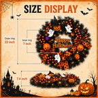 22 Inch Halloween Wreath for Front Door with Light Pumpkin Ghost Decor
