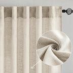 MIULEE Cream Linen Curtains 96 Inches Long 2 Panels - Image 2
