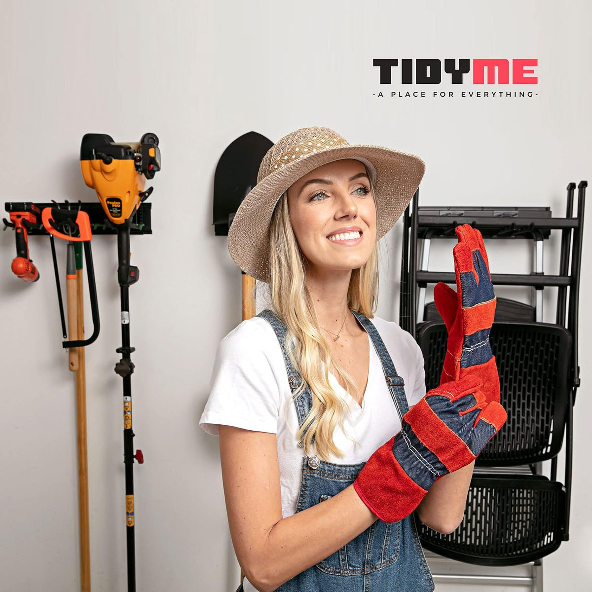 Garage Wall Organizer, Shovel Holder Wall Mount, 48" Double Hooks