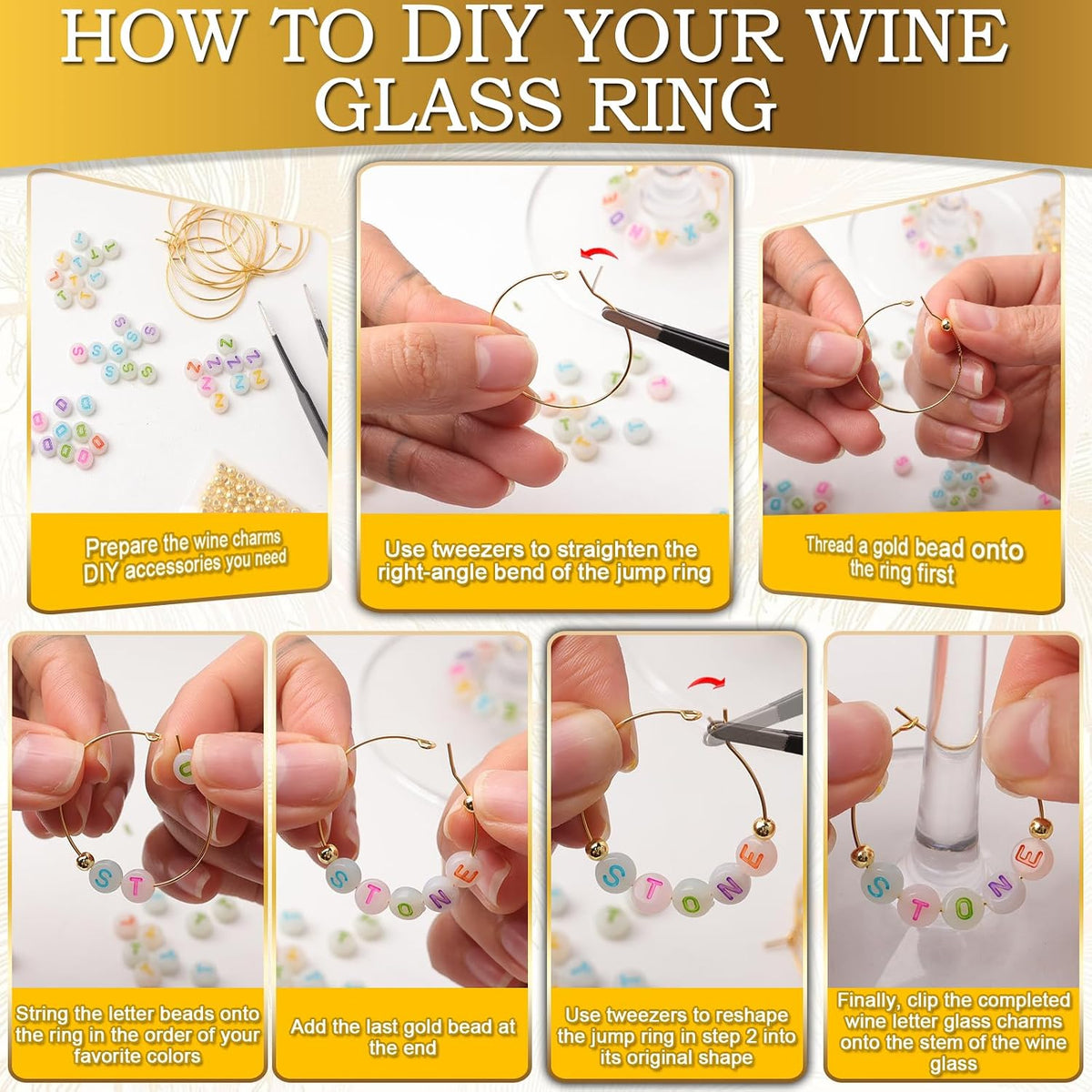 TMKEFFC DIY Wine Glass Charms Kit, 60 Sets Drink Markers with Letter Beads