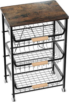 NiuYichee 3-layer Kitchen Fruit Storage Basket Snack Rack, Countertop & Desktop Pull-out Metal Basket with Handle, Organizers