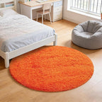 Orange Fluffy Round Rug, Soft Area Rugs - Image 7