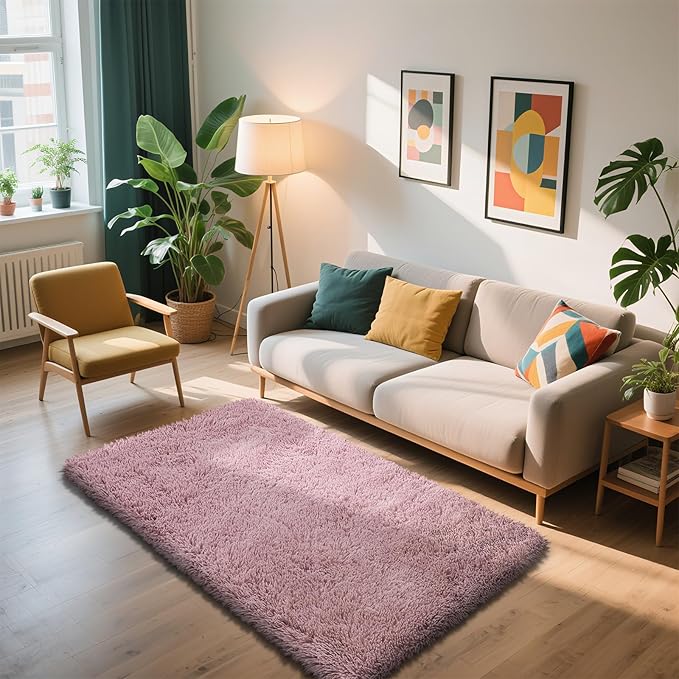 Shag Area Rug for Bedroom 3x5, Blush Fluffy Area Rugs for Living Room, Soft - Image 2