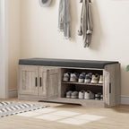 Homleke Shoe Storage Bench, 4 Doors & Thickened Padded Seat Cushion
