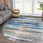 Lansny Modern Abstract Round Rug 5Ft, Circular Dining Room Rugs Thin Print Faux - Image 2