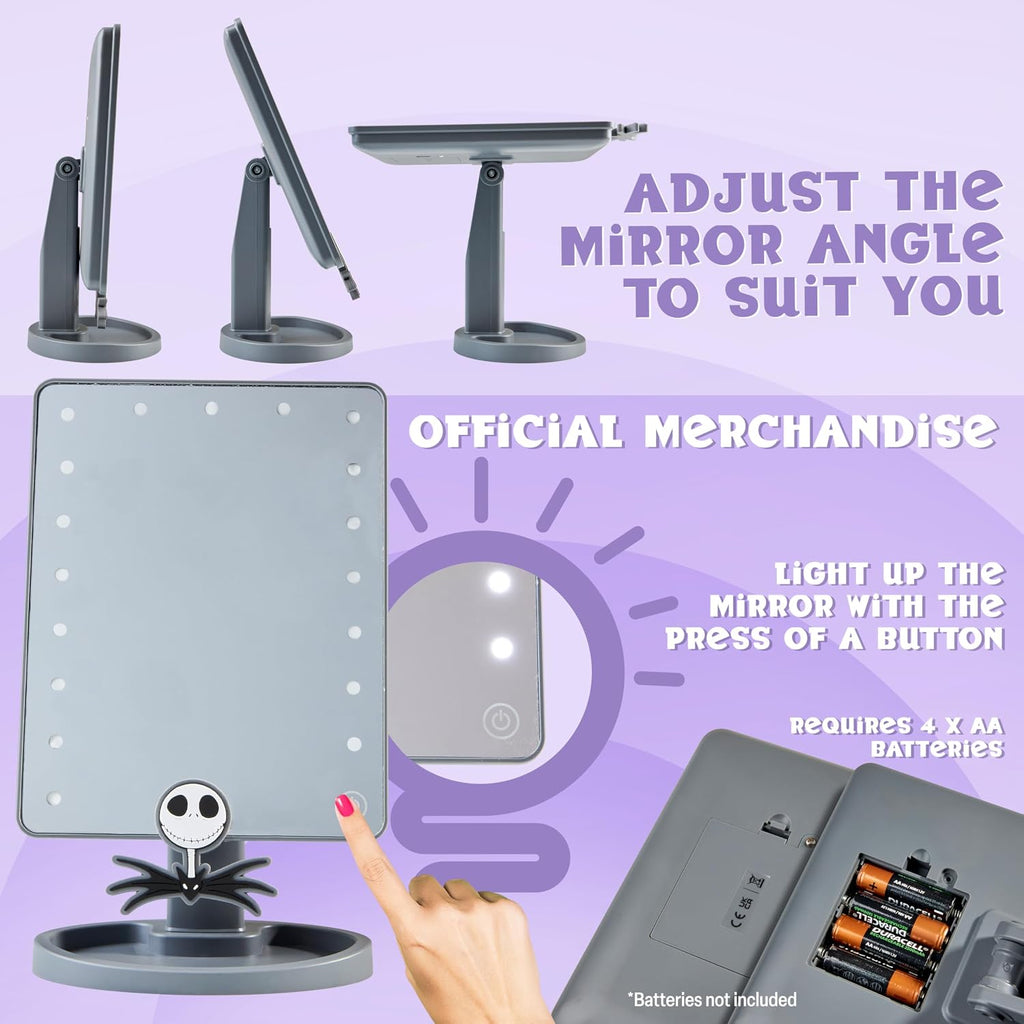 Disney The Nightmare Before Christmas LED Table Mirror for Girls, Teens, Women with Trinket Tray, Halloween Bedroom Decor, Gifts for Women (Grey)