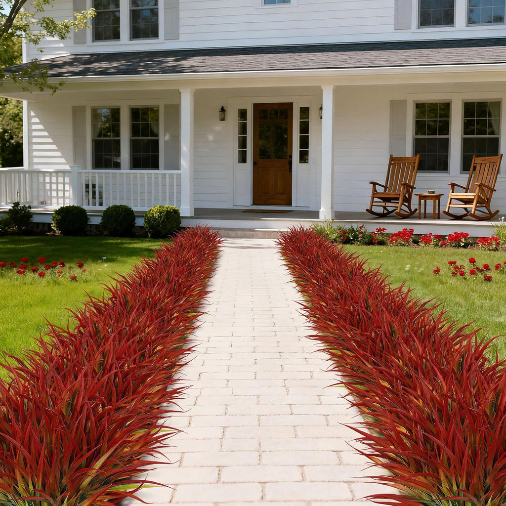 16 Pcs Artificial Plants Outdoor Fake Grass Fall Stems, Red