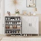 Homleke Farmhouse Shoe Cabinet with 2 Barn Doors & Wood Legs