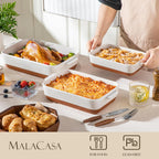 MALACASA Casserole Dishes for Oven, Ceramic Baking Dishes Set of 3, Baking Pan Casserole Dish Set, Rectangular Lasagna Pan Deep with Handles for Baking, Khaki White (14.5''/13''/10.5''), Series TARA